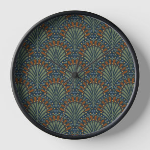 Bohemian Scallops Fan, Olive, Rust, Navy Blue Clock