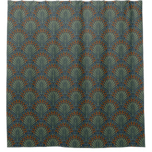 Bohemian Scallops Fan, Olive, Rust, Navy Blue Shower Curtain