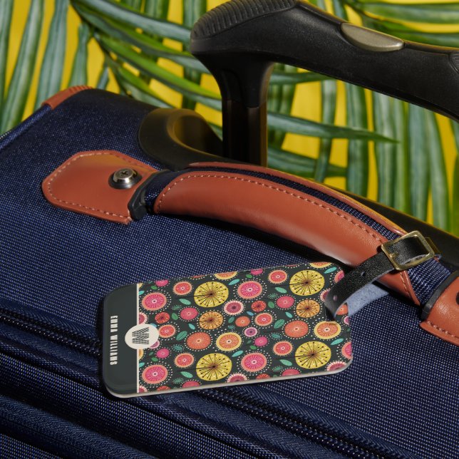 Bohemian Scandi Folk Flower Monogram Luggage Tag (Front Insitu 3)