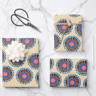 Bohemian Scandinavian Shapes in Red Blue and Black Wrapping Paper Sheet