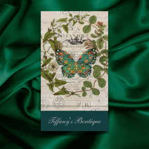 bohemian scripts french botanical butterfly business card