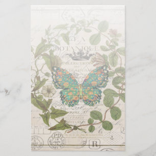 bohemian scripts french botanical butterfly stationery