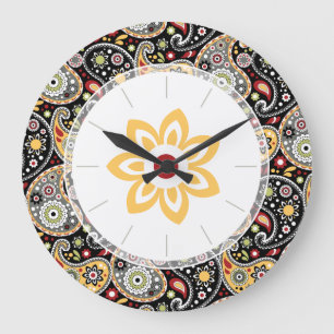 Bohemian Seventies Retro Paisley Floral Large Clock