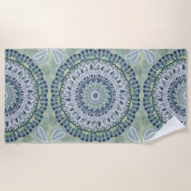 Bohemian Shabby Chic Mandala Dot Art Design Beach Towel (Front)
