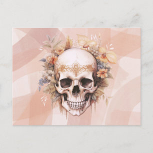 Bohemian Skull Flowers Gold Halloween Holiday Postcard