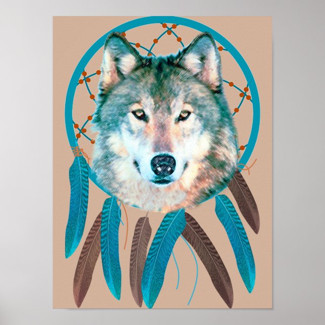 Bohemian Spirit Wolf Dream Catcher Poster (Front)