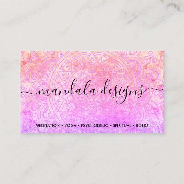 Bohemian Spiritual Pink Mandala Boho Business Card (Front)