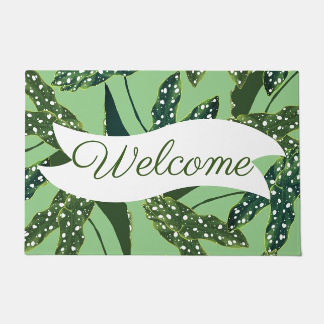 Bohemian Spotted Begonia Leaves Welcome Doormat (Front)