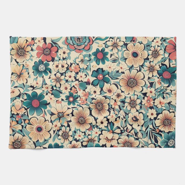 Bohemian Spring Flower Kitchen Towel  (Horizontal)