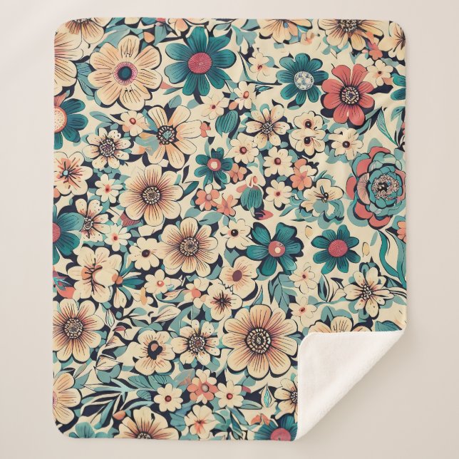 Bohemian Spring Flower Pattern Sherpa Blanket (Front)