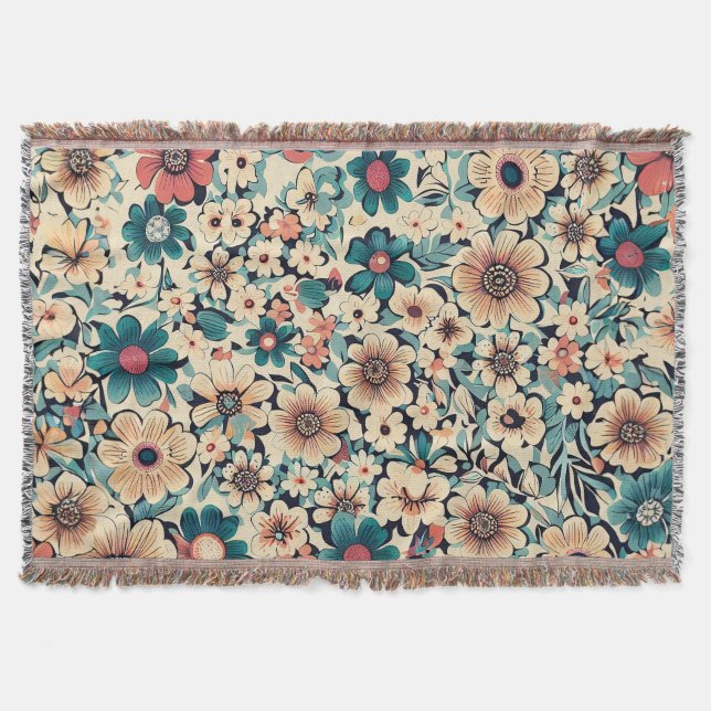 Bohemian Spring Flower Pattern Throw Blanket (Front)