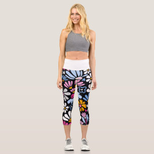 Bohemian Stained Glass Daisy High Waisted Capris