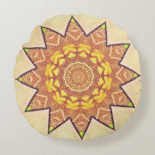 Bohemian Star in Yellow and brown Round Cushion