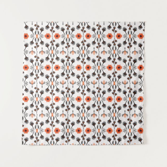 Bohemian Striped Floral, Seamless Pattern, Hand Dr Tapestry (Front)
