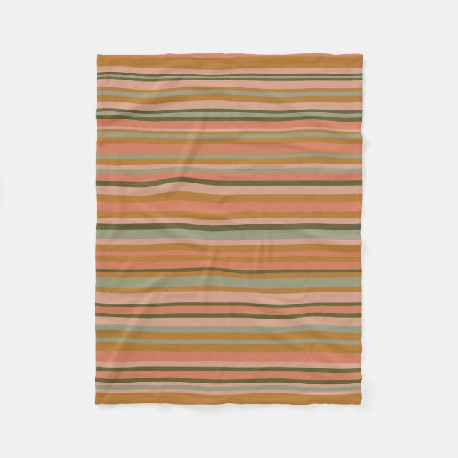 Bohemian Stripes Warm Terracotta Ochre Pattern Fleece Blanket (Front)