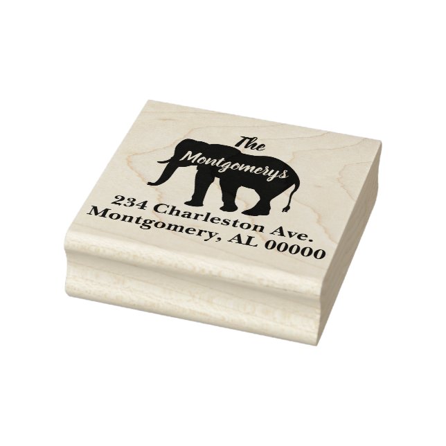 Bohemian Style Elephant Silhouette Family Address Rubber Stamp (Stamp)