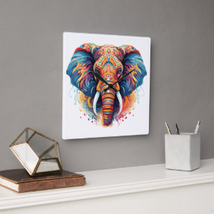 Bohemian Style Elephant Square Wall Clock