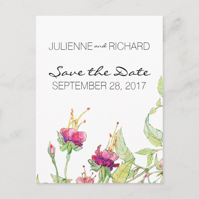 Bohemian Style Floral Wedding Save the Date Announcement Postcard (Front)