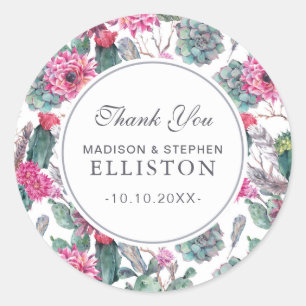 Bohemian Succulent & Floral   Thank You Classic Round Sticker