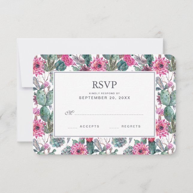 Bohemian Succulent & Floral - Wedding RSVP Card (Front)