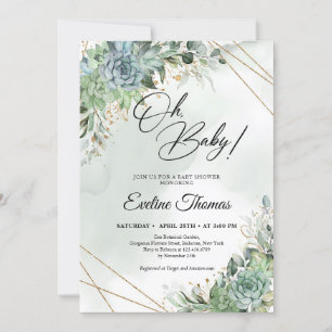 Bohemian succulents eucalyptus greenery Oh Baby Invitation
