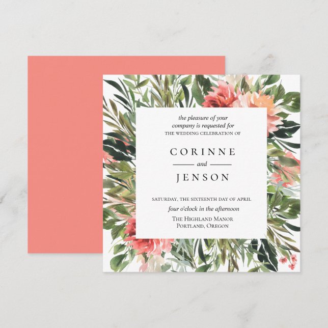 Bohemian Summer Floral Wedding Invitation (Front/Back)