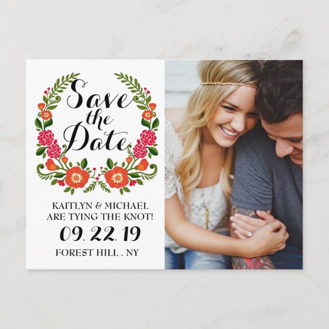 Bohemian Summer Photo Wedding Save The Date Announcement Postcard (Front)