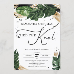 Bohemian summer tropical leaves gold tied the knot invitation