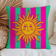 Bohemian Sun on Fuchsia Pink& Green Stripes Retro
