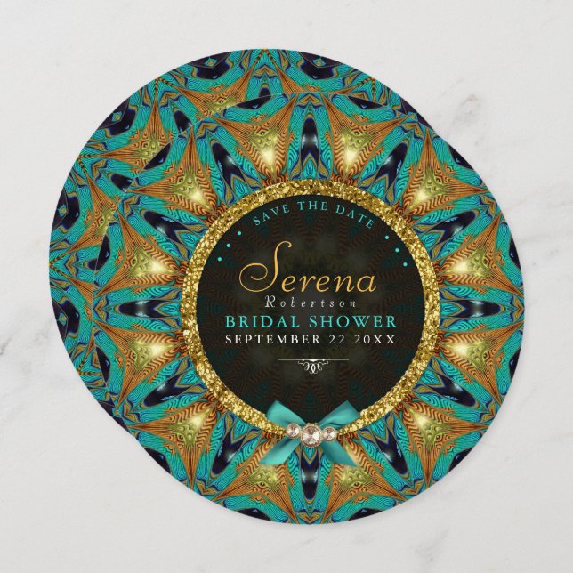 Bohemian Sunflower Mandala Bridal Shower Round Invitation (Front/Back)