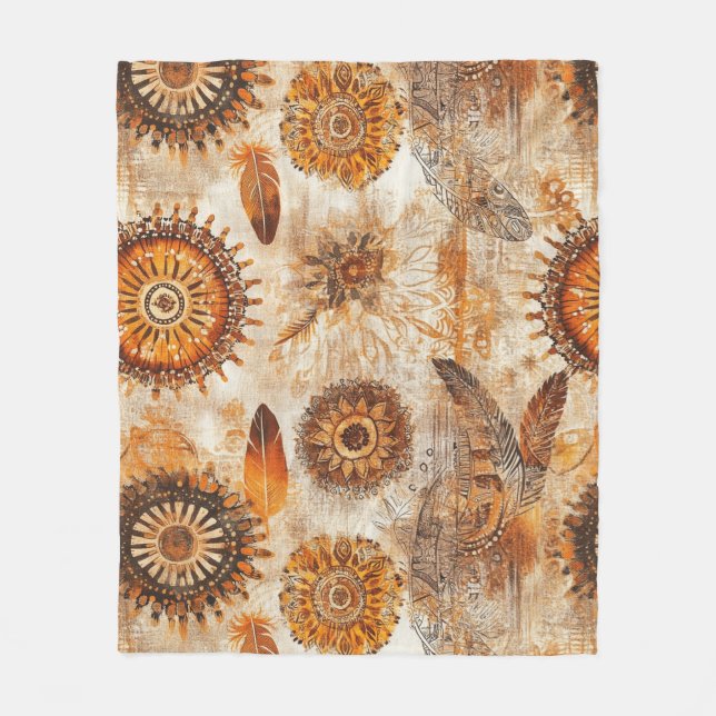 Bohemian Sunflower Mandala Fleece Blanket (Front)