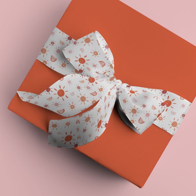 Bohemian Sunshines and Rainbows in Red Grosgrain Ribbon (Red watercolor sunshines and rainbows ribbon)