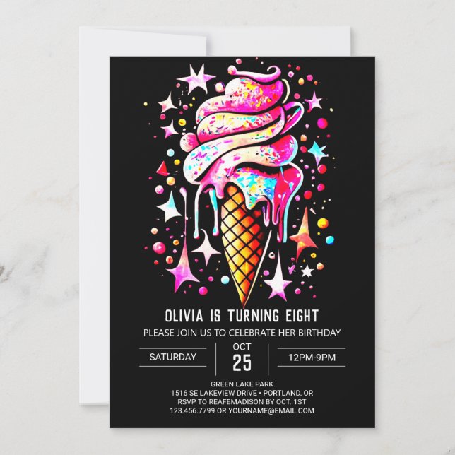 Bohemian Sweet Girly Ice Cream Girl Birthday Invitation (Front)
