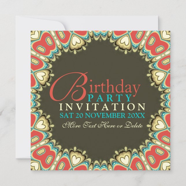 Bohemian Sweethearts Birthday Party Invitations (Front)