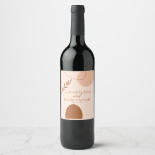 Bohemian Tan Brown Wedding Couples Name  Wine Label