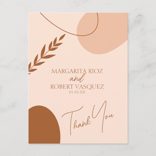 Bohemian Tan Brown Wedding Couples Thank You Postcard (Front)