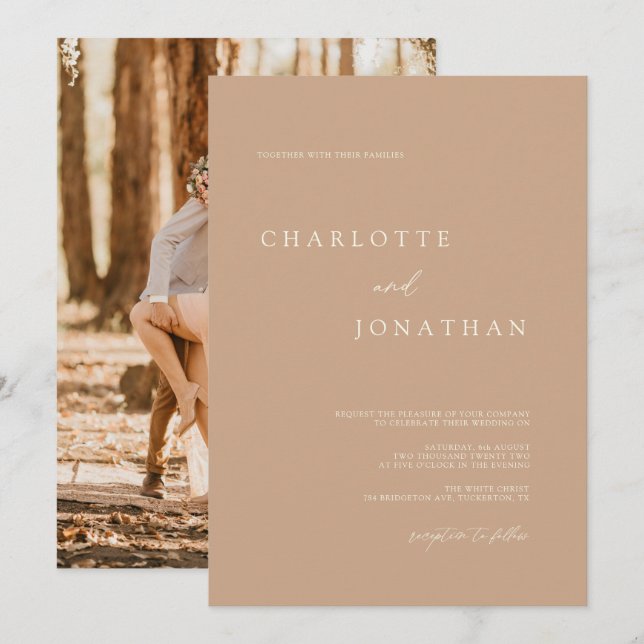 Bohemian Tan Minimalist Desert Theme Wedding Invitation (Front/Back)
