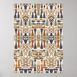 Bohemian Tassels and Knots Textile Pattern Poster