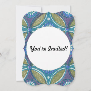 Bohemian Teal and Purple Mosaic Floral Pattern Invitation