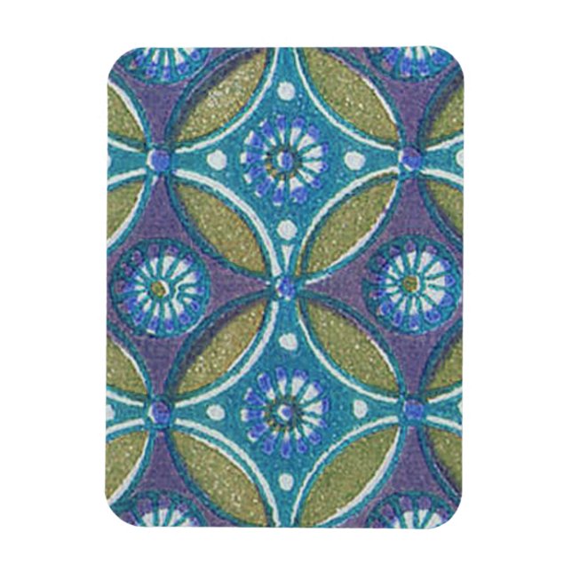 Bohemian Teal and Purple Mosaic Floral Pattern Magnet