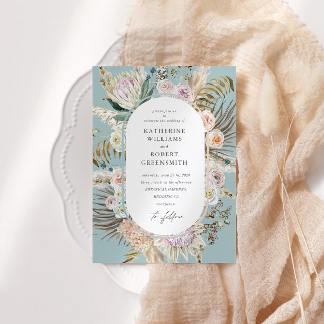 Bohemian Teal Elegant Floral Wedding Invitation (Creator Uploaded)