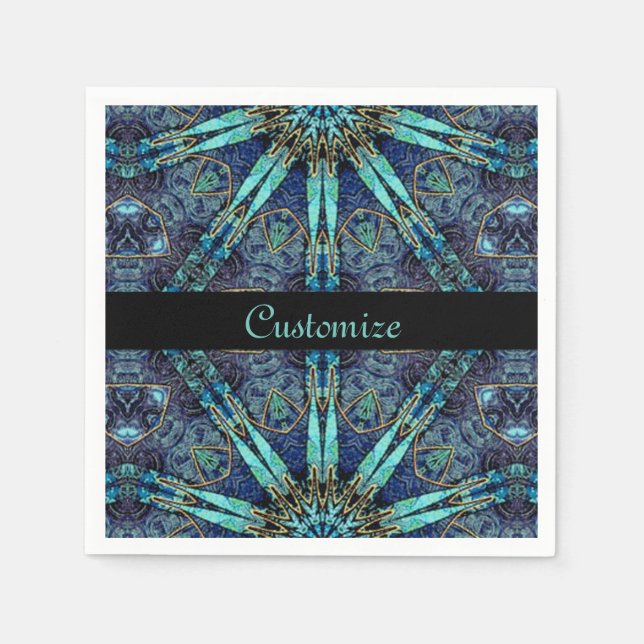 Bohemian Teal Floral Star Pattern Napkins (Front)