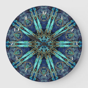 Bohemian Teal Floral Star Pattern Wall Clock