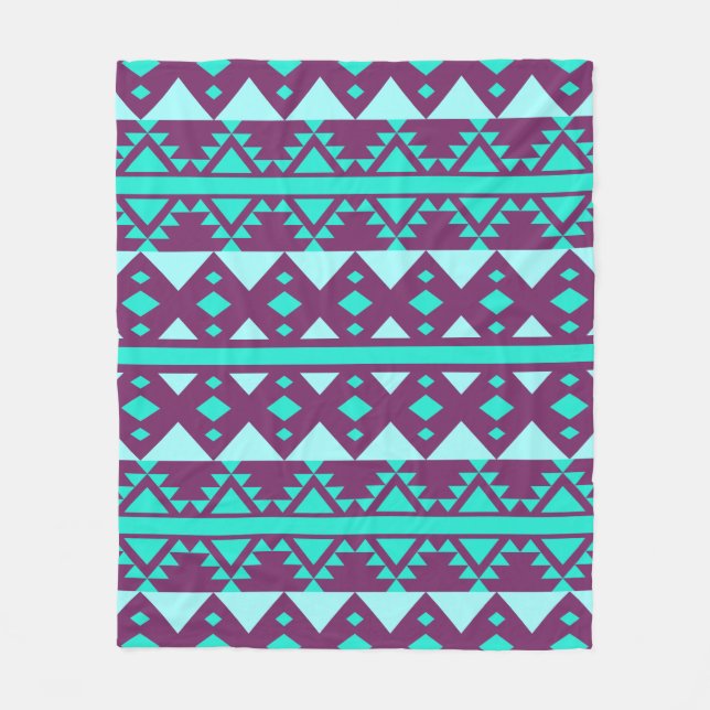 Bohemian Teal Tribal Aztec Fleece Blanket (Front)