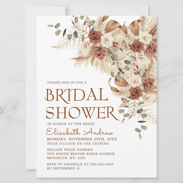 Bohemian Terracotta Boho Autumn Bridal Shower Invitation (Front)