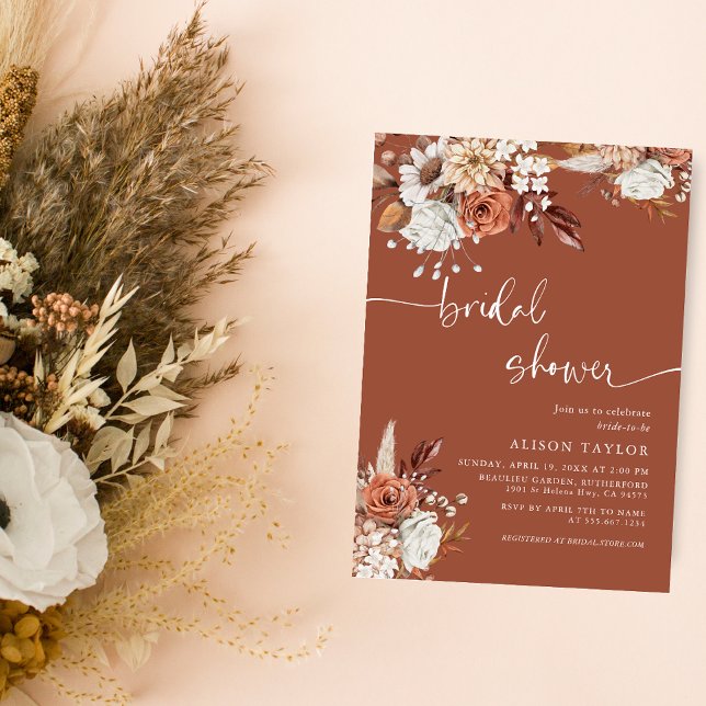 Bohemian Terracotta Bridal Shower Floral Invitation (Creator Uploaded)
