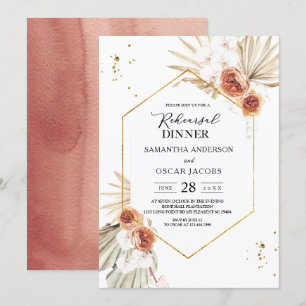 Bohemian Terracotta Dried Palm Leaf & Flowers Invitation