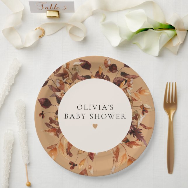 Bohemian Terracotta Fall Floral Baby Shower Paper  Paper Plate (Wedding)