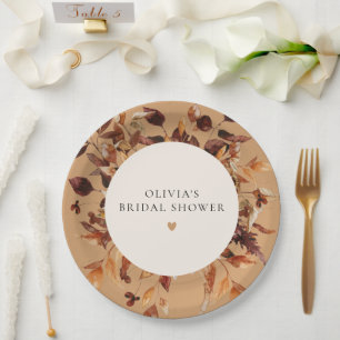 Bohemian Terracotta Fall Floral Bridal Shower Paper Plate