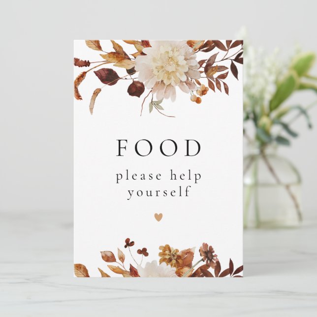 Bohemian Terracotta Fall Floral Food Table Sign Invitation (Standing Front)